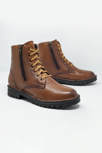 Thumbnail for Q2 - Chunky Military Boots in Brown - 1 COLOR -