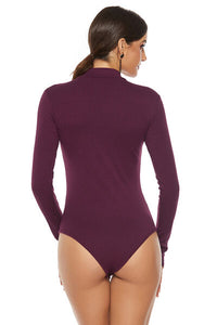 Thumbnail for Full Size Ribbed Half Zip Long Sleeve Bodysuit - T - 4 COLORS -