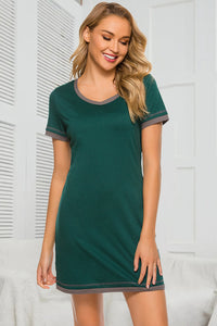 Thumbnail for Contrast Trim Short Sleeve Lounge Dress - T - 11 COLORS -