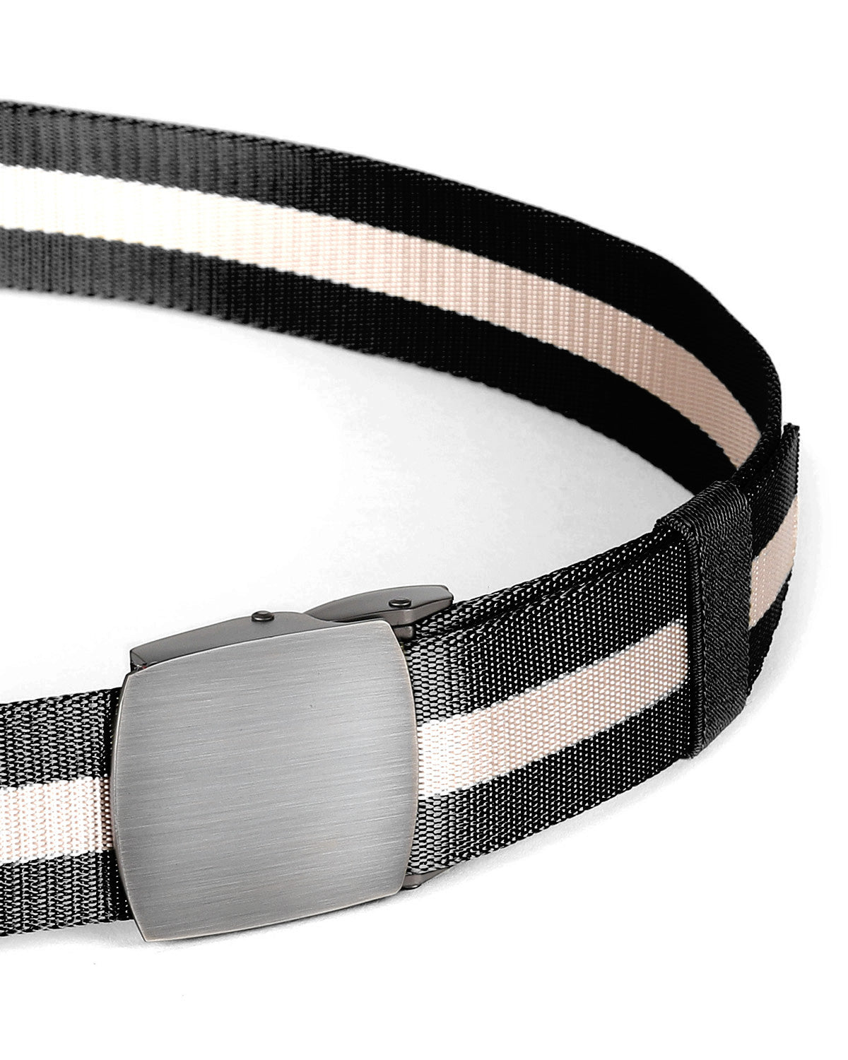 Mens One Size Adjustable Strap Stripe Nylon Web Belt With Metal Buckle - 6 COLORS -