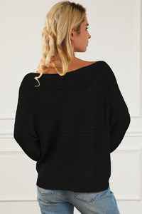 Thumbnail for Openwork Boat Neck Lantern Sleeve Sweater - T - 4 COLORS -