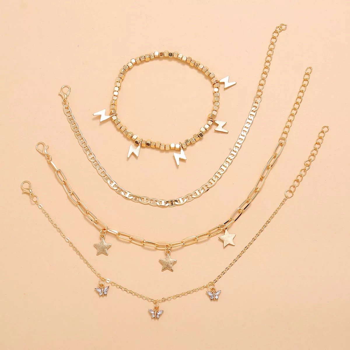 MINU - Trendy Player Anklet Set - (4) Chains -