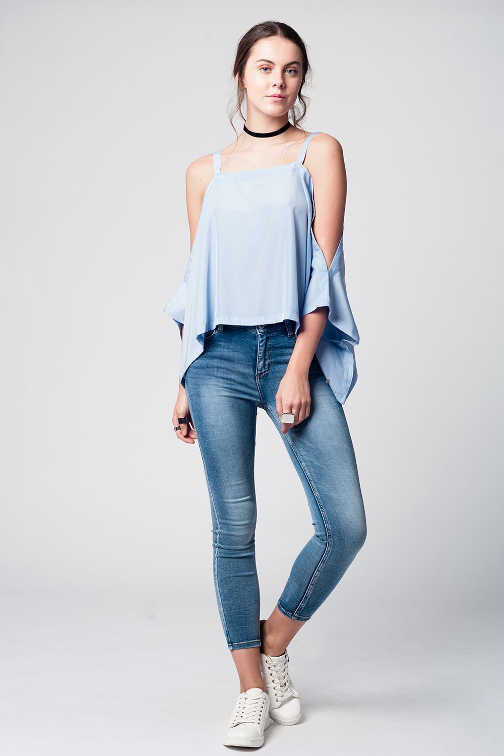 Q2 - Blue Cold Shoulders Top - 1 COLOR -