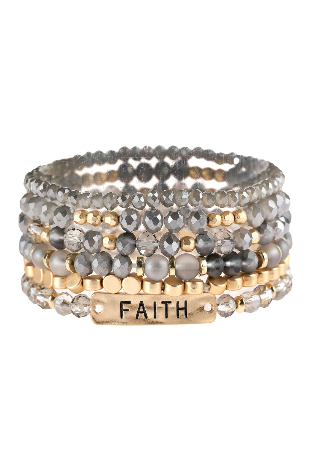 "Faith" Charm Mixed Beads Bracelet - 5 COLORS -