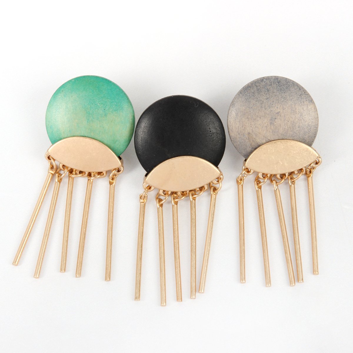 Wood Disc Dangle Earrings - 7 COLORS -