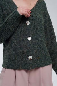 Thumbnail for Q2 - Chunky Knit Cardigan in Khaki - 2 SIZES -