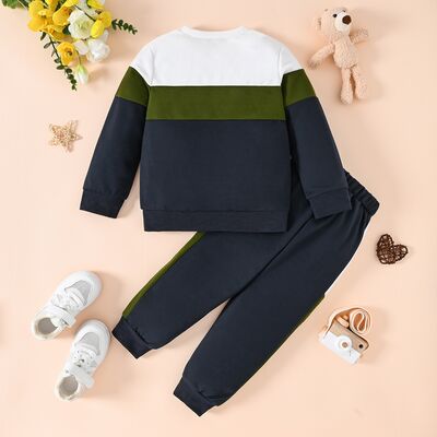 KING Color Block Round Neck Top and Pants Set - 2 PCS. - T - 1 COLOR -