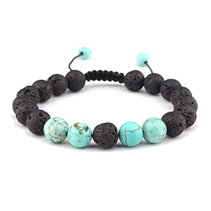 Adjustable Anxiety Diffusing Lava Stone Bracelet W/Turquoise Stones -