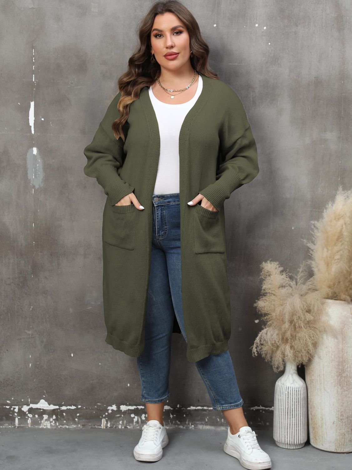 Plus Size Only Long Sleeve Pocketed Cardigan - T - 9 COLORS -