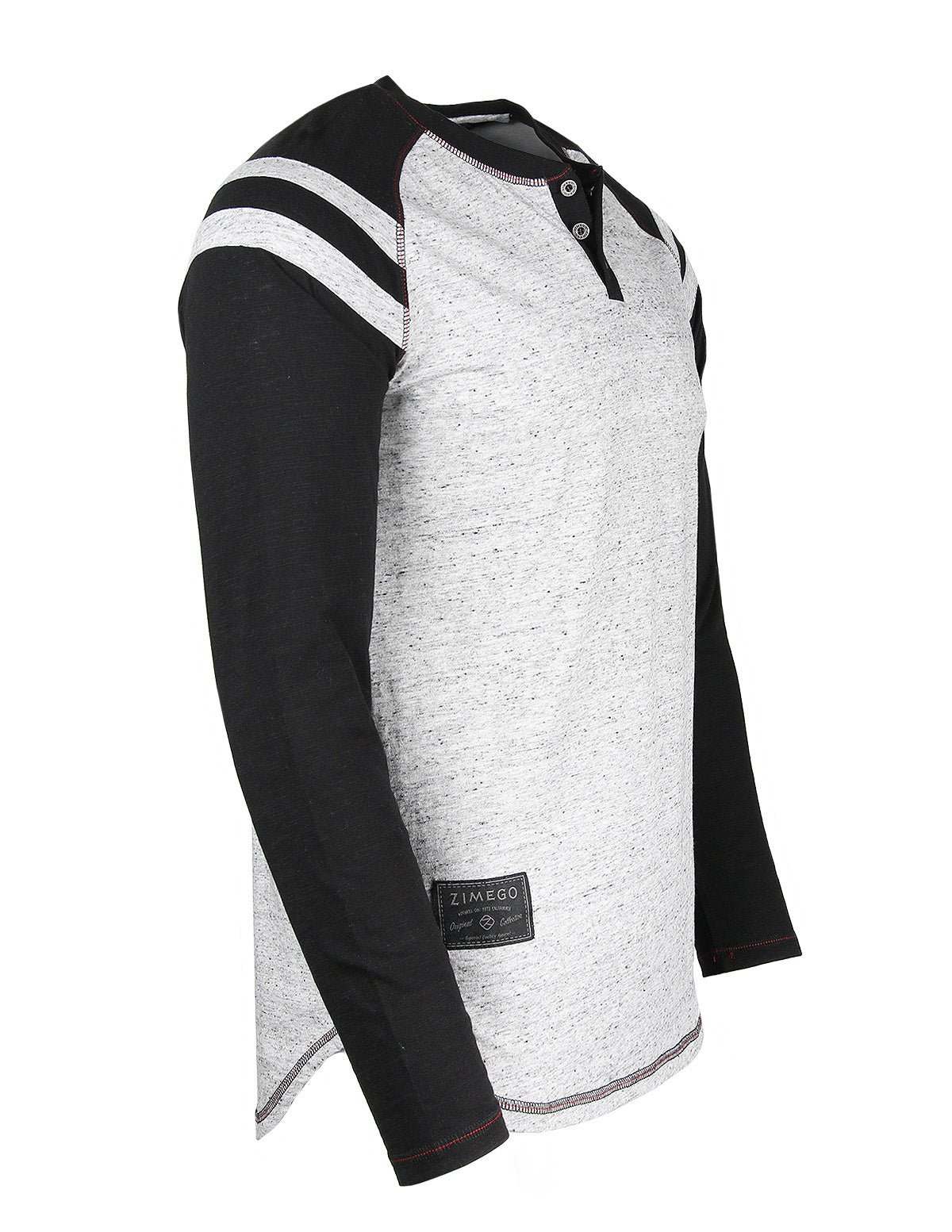 Men's Long Sleeve Athletic Stripes Arm Contrast Raglan Henley - 1 COLOR