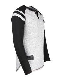 Thumbnail for Men's Long Sleeve Athletic Stripes Arm Contrast Raglan Henley - 1 COLOR