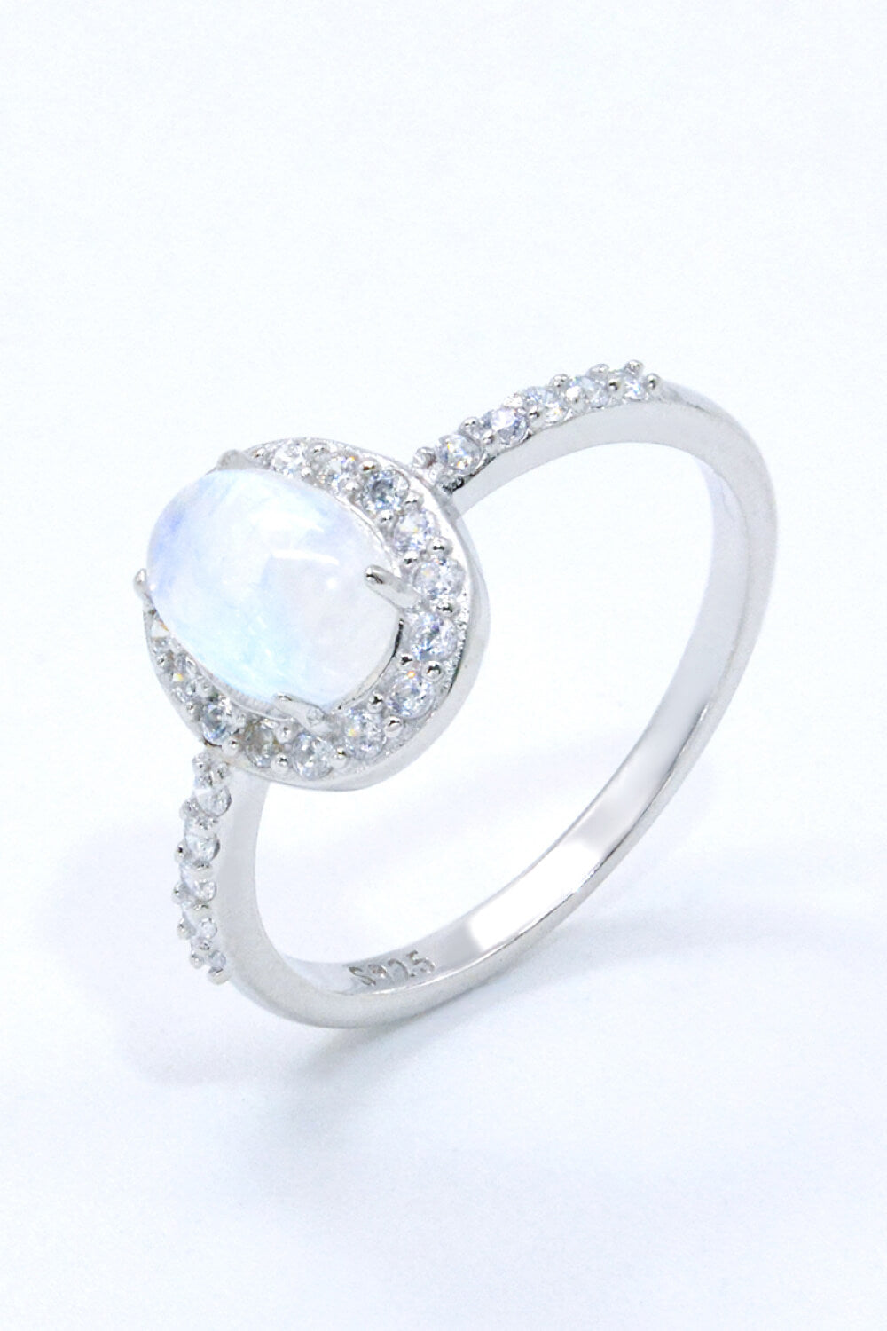 925 Sterling Silver Natural Moonstone Halo Ring - T - SIZES 6 THRU 9 - 1 FINISH -