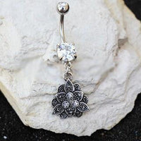 Thumbnail for 316L Stainless Steel Jeweled Vintage Lotus Dangle Navel Ring -