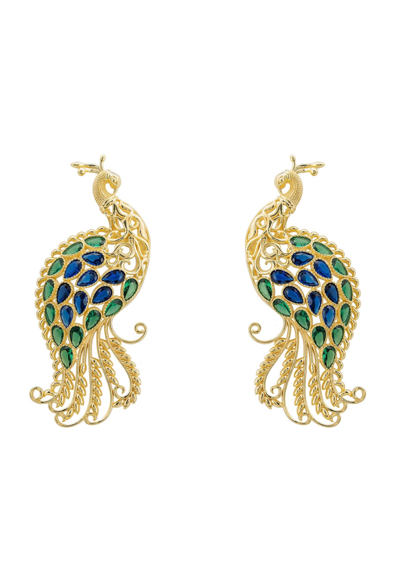 LATELITA - Peacock Train Earrings Gold Blue Green -