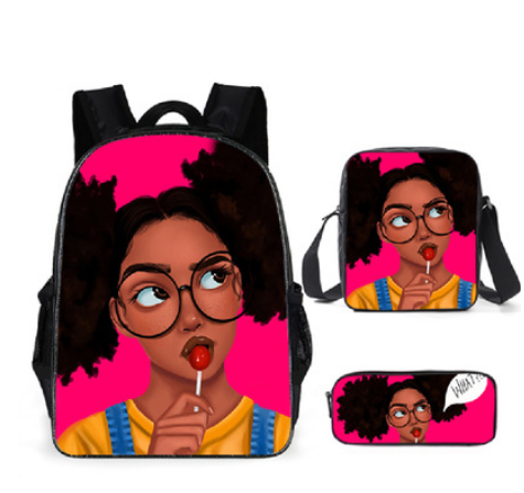 Back to School Backpack - Girl & Bubble gum plus 37 more, different faces - 3Pcs/Set School Bags for Girls - [10-15 DAY DELIVERY] - 38 DIFERRENT FACES -