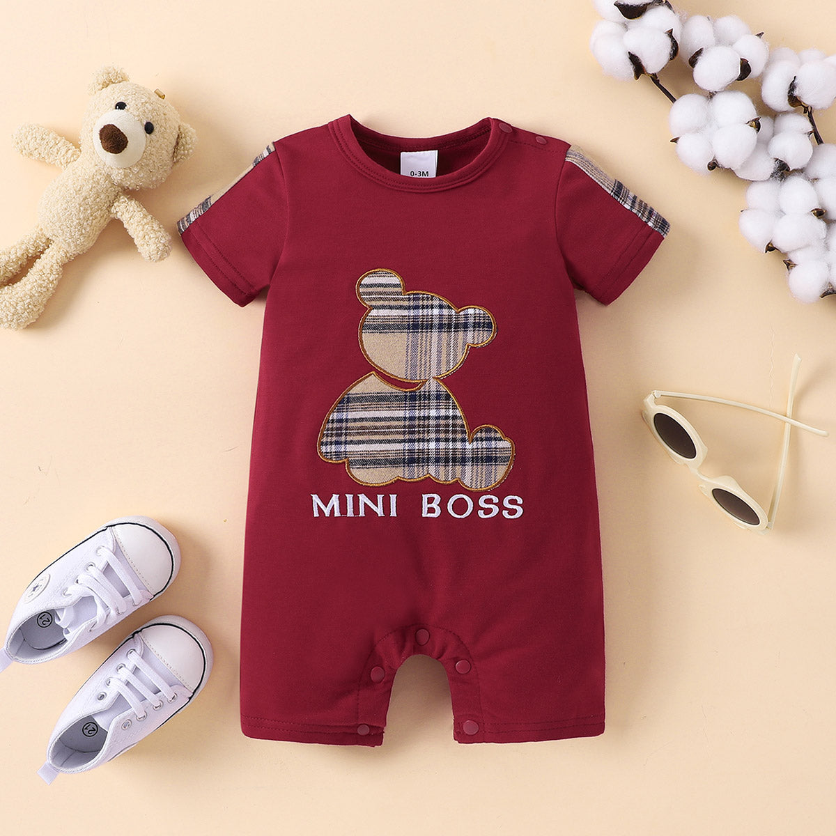 Plaid Bear Graphic MINI BOSS Graphic Jumpsuit - T - 1 COLOR -