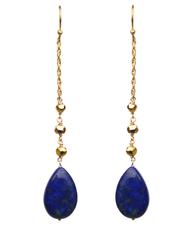 Gena Myint - Lapis Lazuli Linear Drop Earrings -