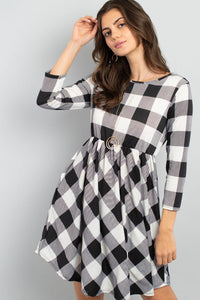 Thumbnail for Riah Fashion - Cinch Waist Quarter Sleeves Plaid Dress - 3 COLORS -