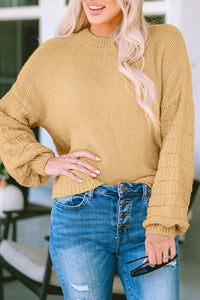 Thumbnail for Threaded Pear - Jayla Hollowed Bubble Sleeve Knit Sweater - 2 COLORS -