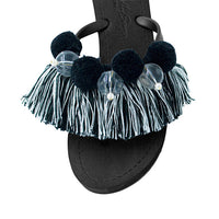 Thumbnail for SAND BY SAYA N.Y. - Black Pom Pom Tassel- Women's High Wedge - 3 COLORS -