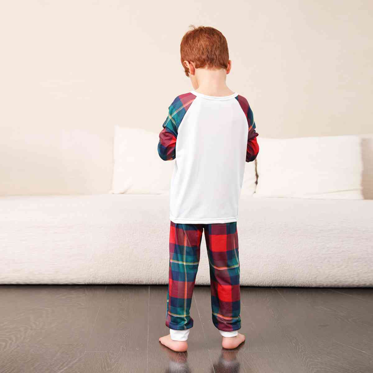 KIDS Graphic Round Neck Top and Plaid Pants Set - T -