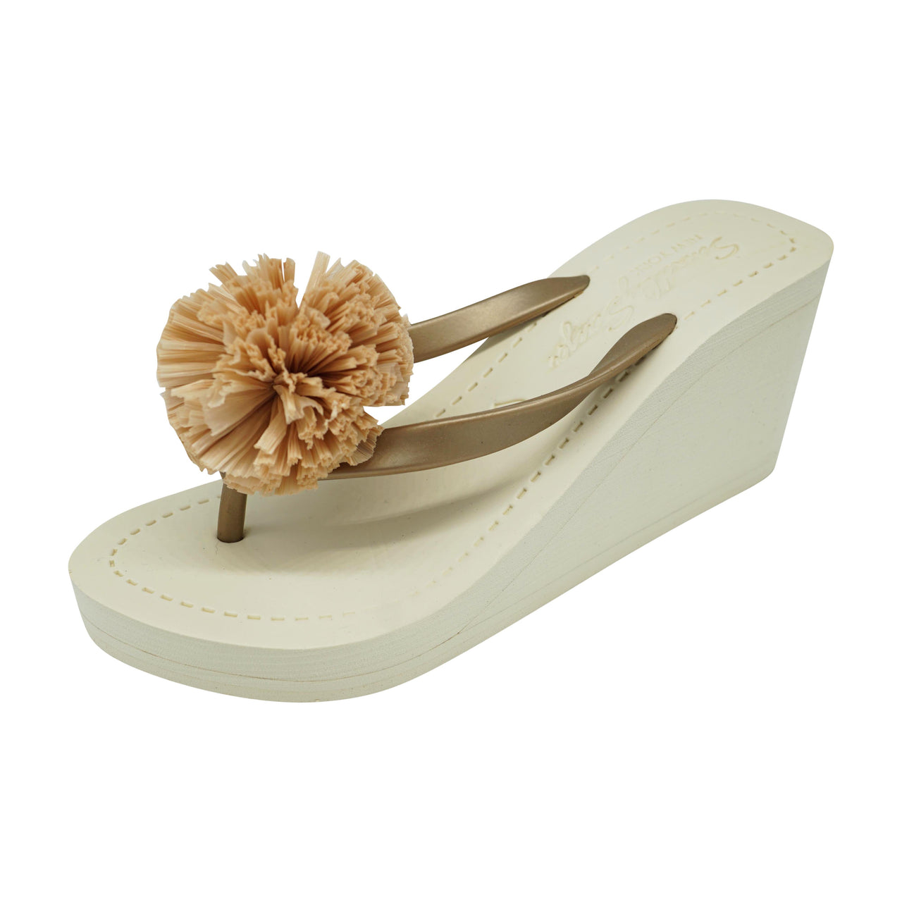 SAND BY SAYA N.Y. - Raffia Pom Poms - Embellished Women's High Wedge Flip Flops Sandal - 3 COLORS -