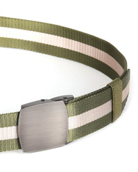 Thumbnail for Mens One Size Adjustable Strap Stripe Nylon Web Belt With Metal Buckle - 6 COLORS -