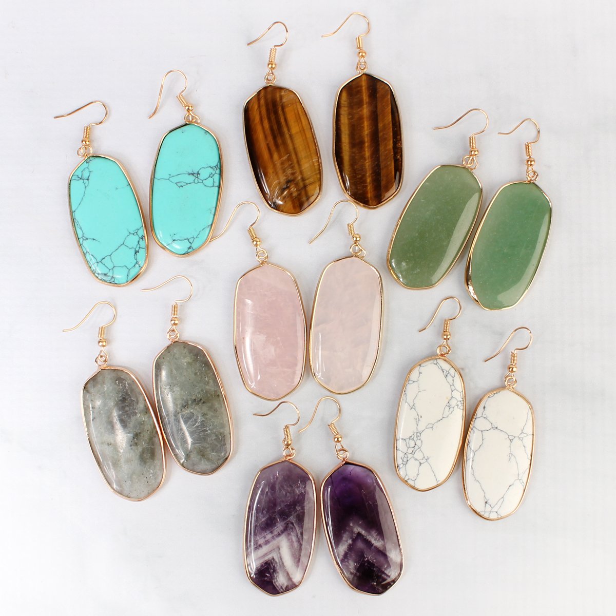 USA - Natural Oval Stone Earrings - 9 COLORS -