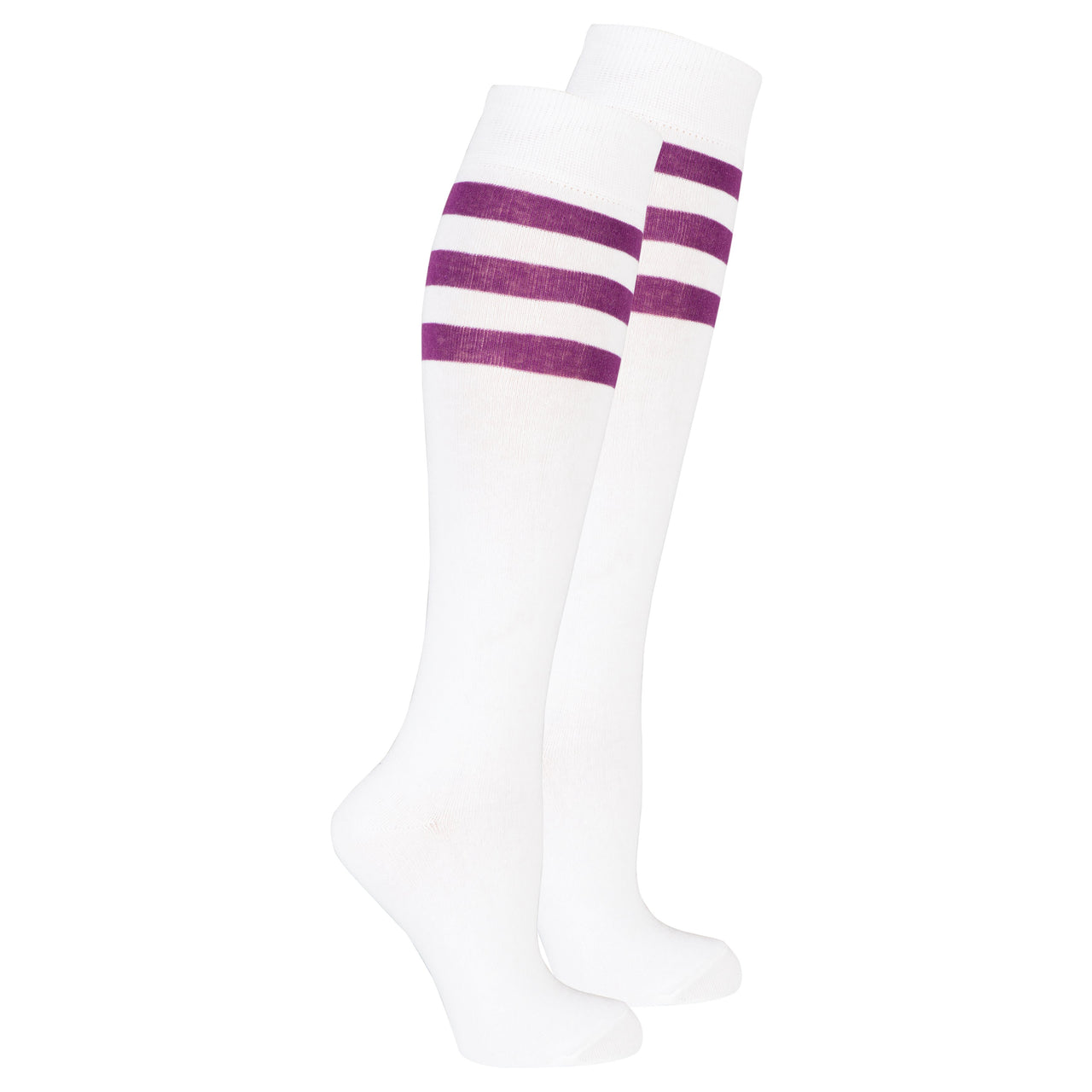 Women's Solid Purple Stripe Knee High Socks - 1 COLOR -