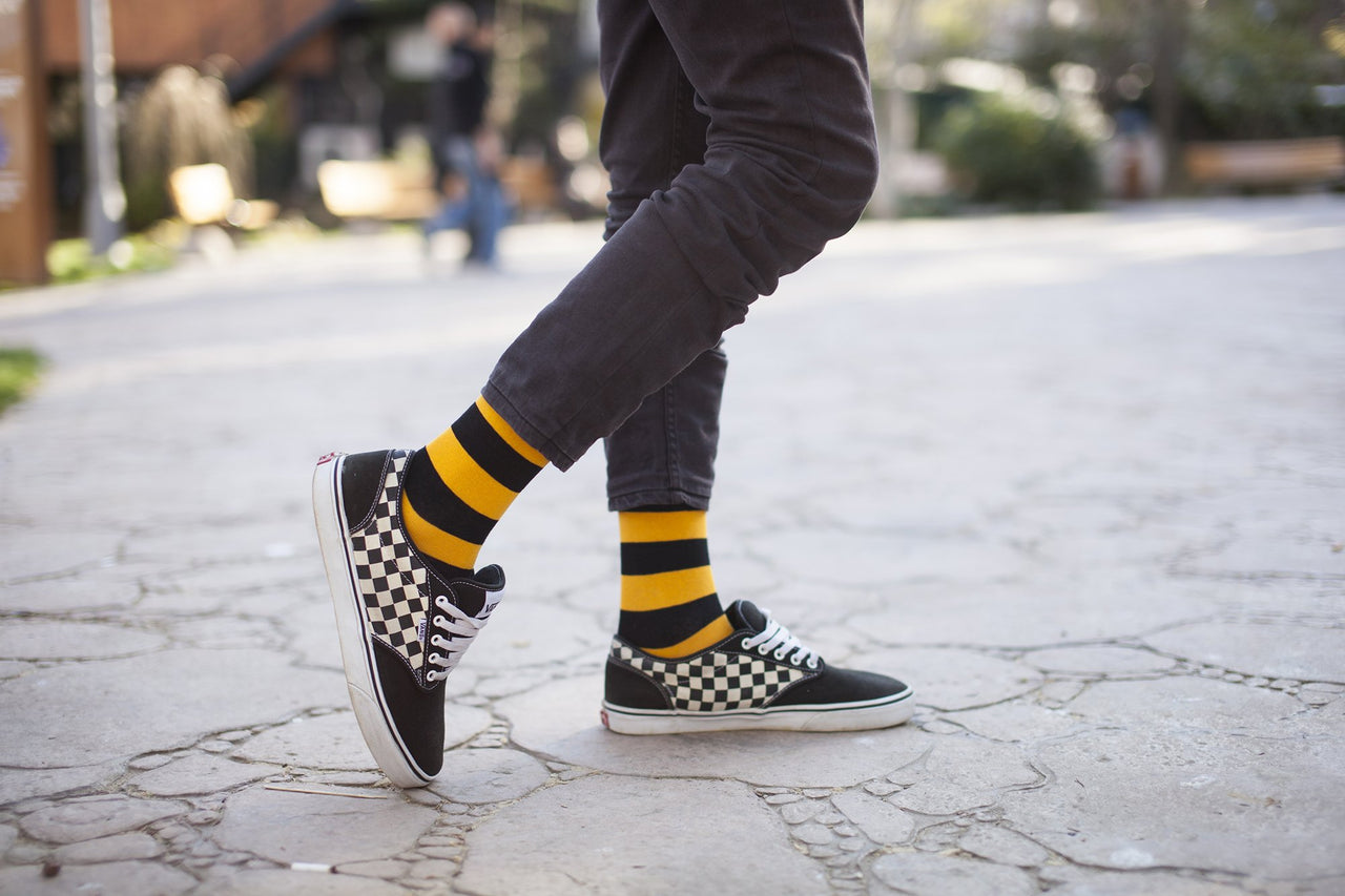 Men's Black Flame Stripe Socks - 1 COLOR -