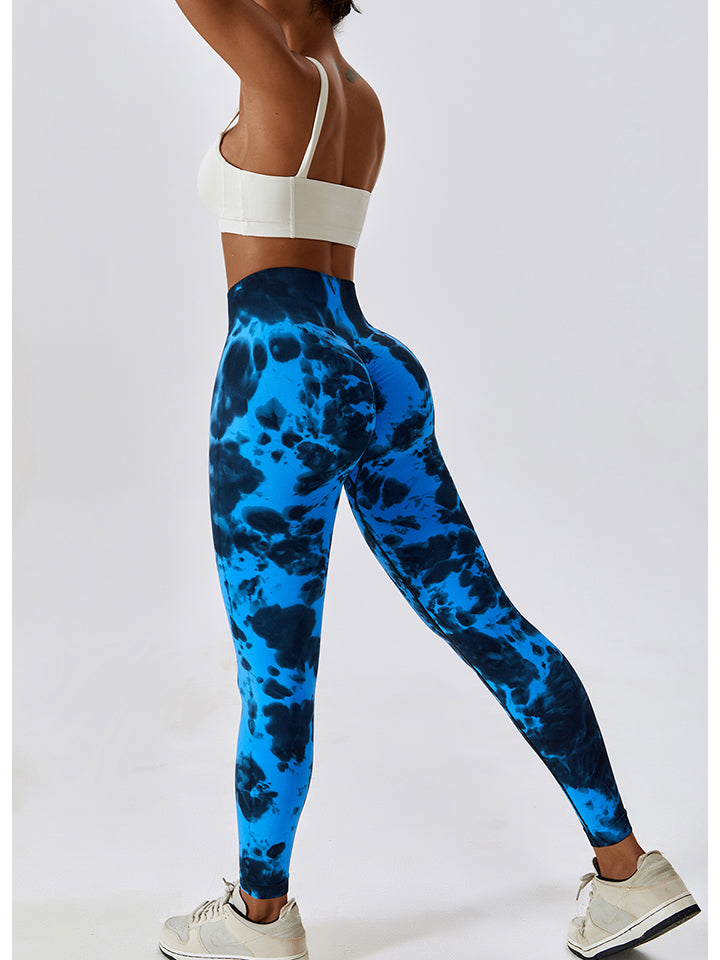 Tie Dye Wide Waistband Active Leggings - T - 7 COLORS -