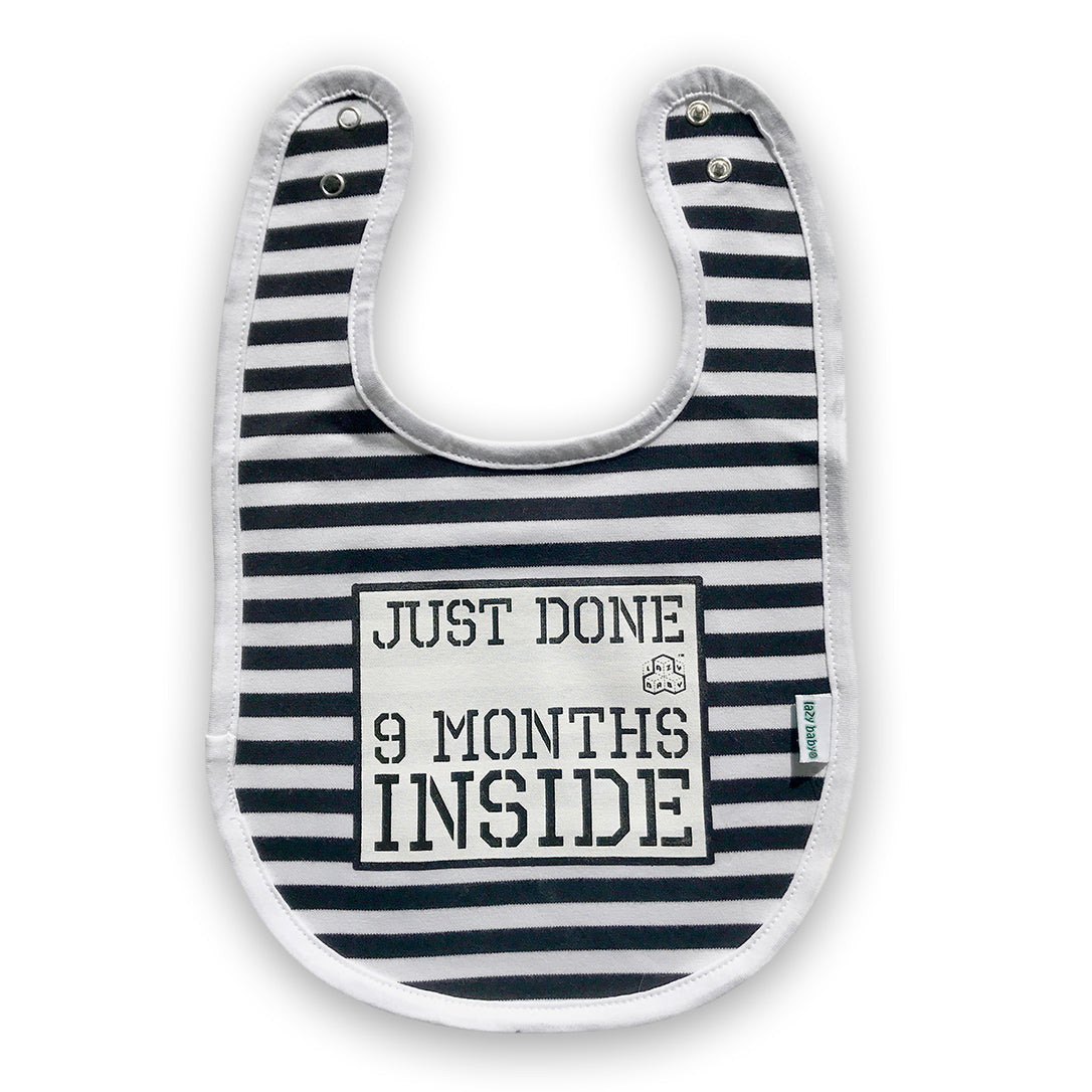 Lazy Baby® Baby Shower Gift : Just Done 9 Months Inside® : New Born Bib for Baby Boy or Girl -