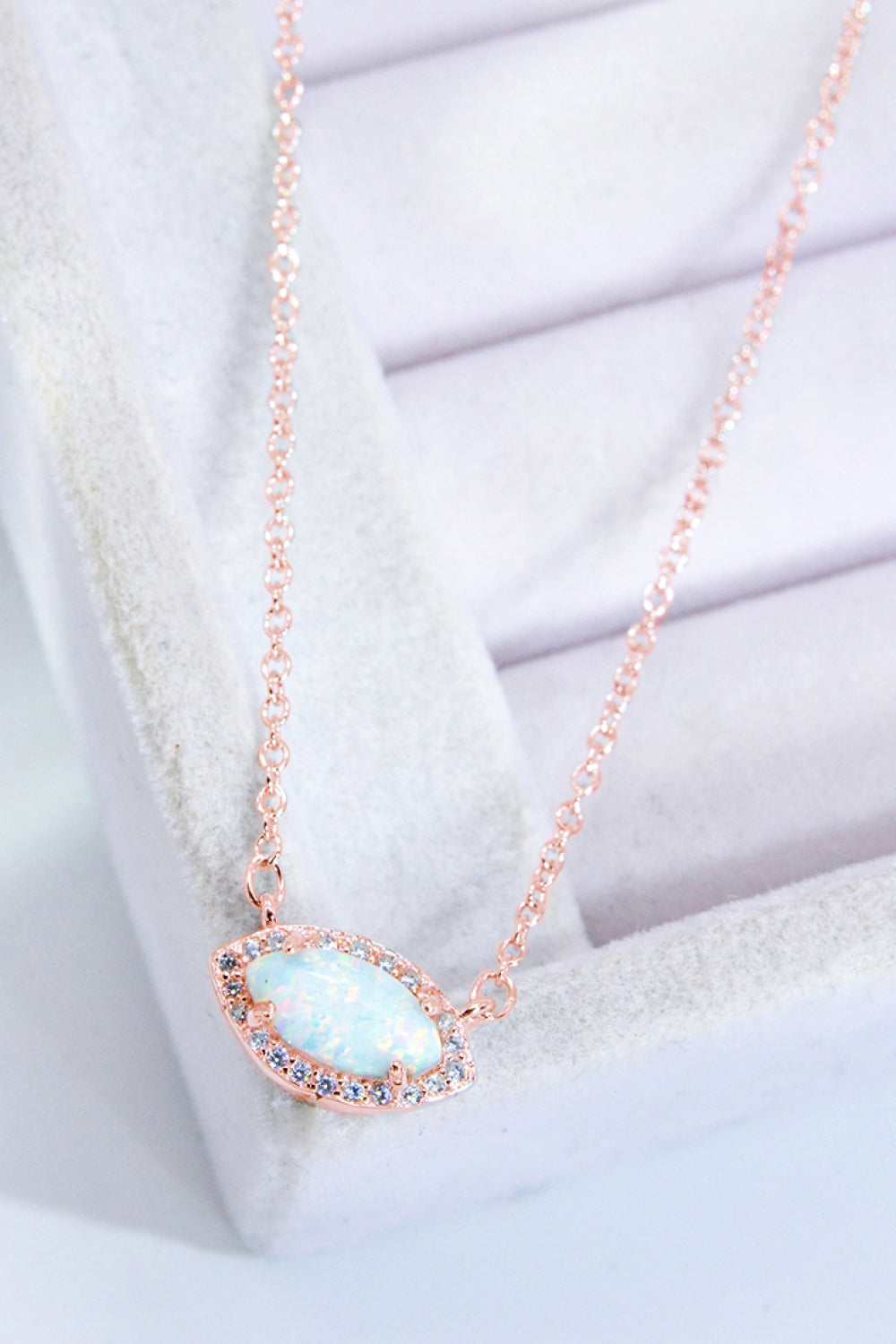 18k Rose Gold / Silver Plated Opal Pendant Necklace - T - 2 FINISHES -