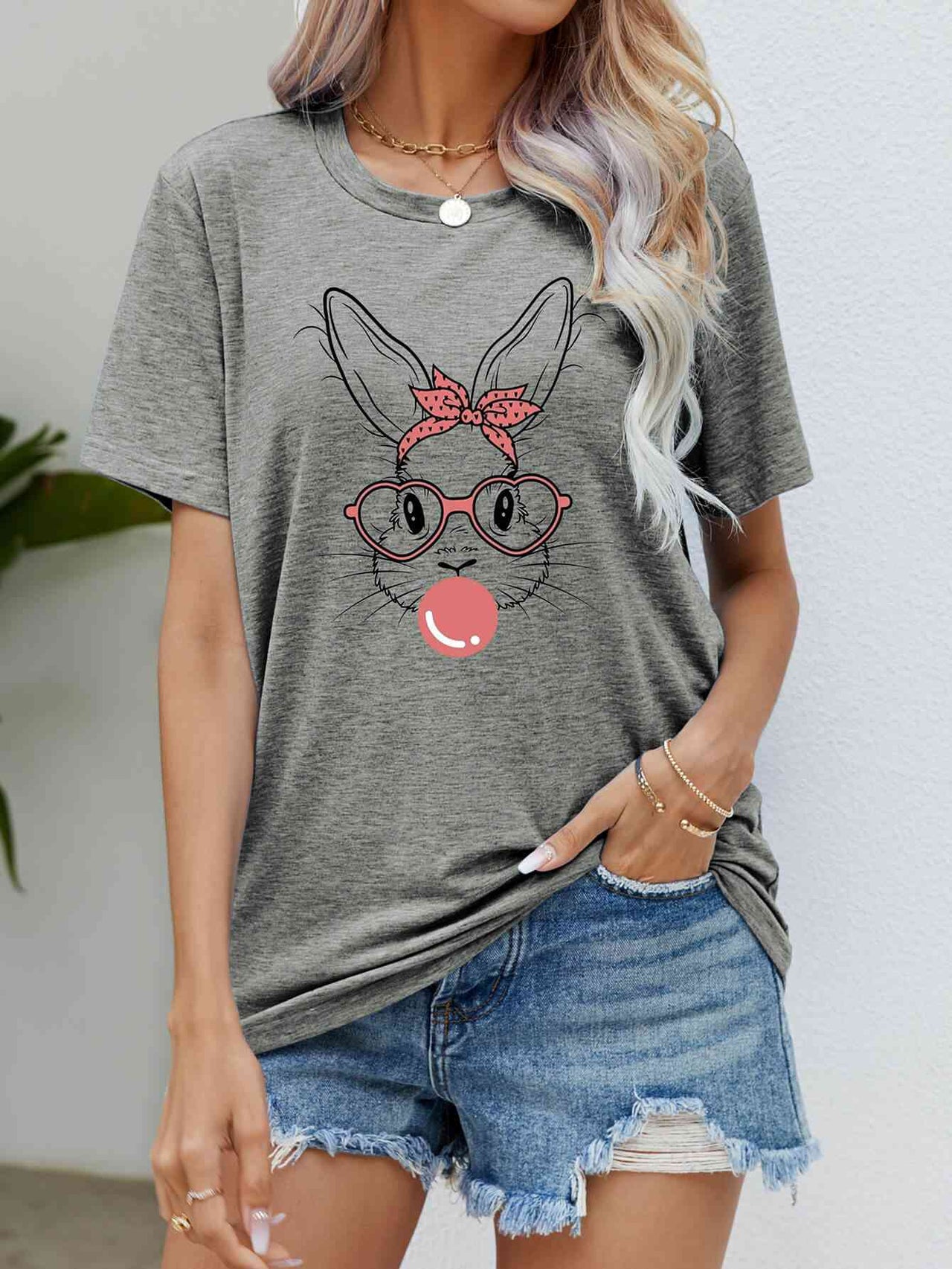 Easter Bunny Graphic Round Neck T-Shirt - T - 6 COLORS -