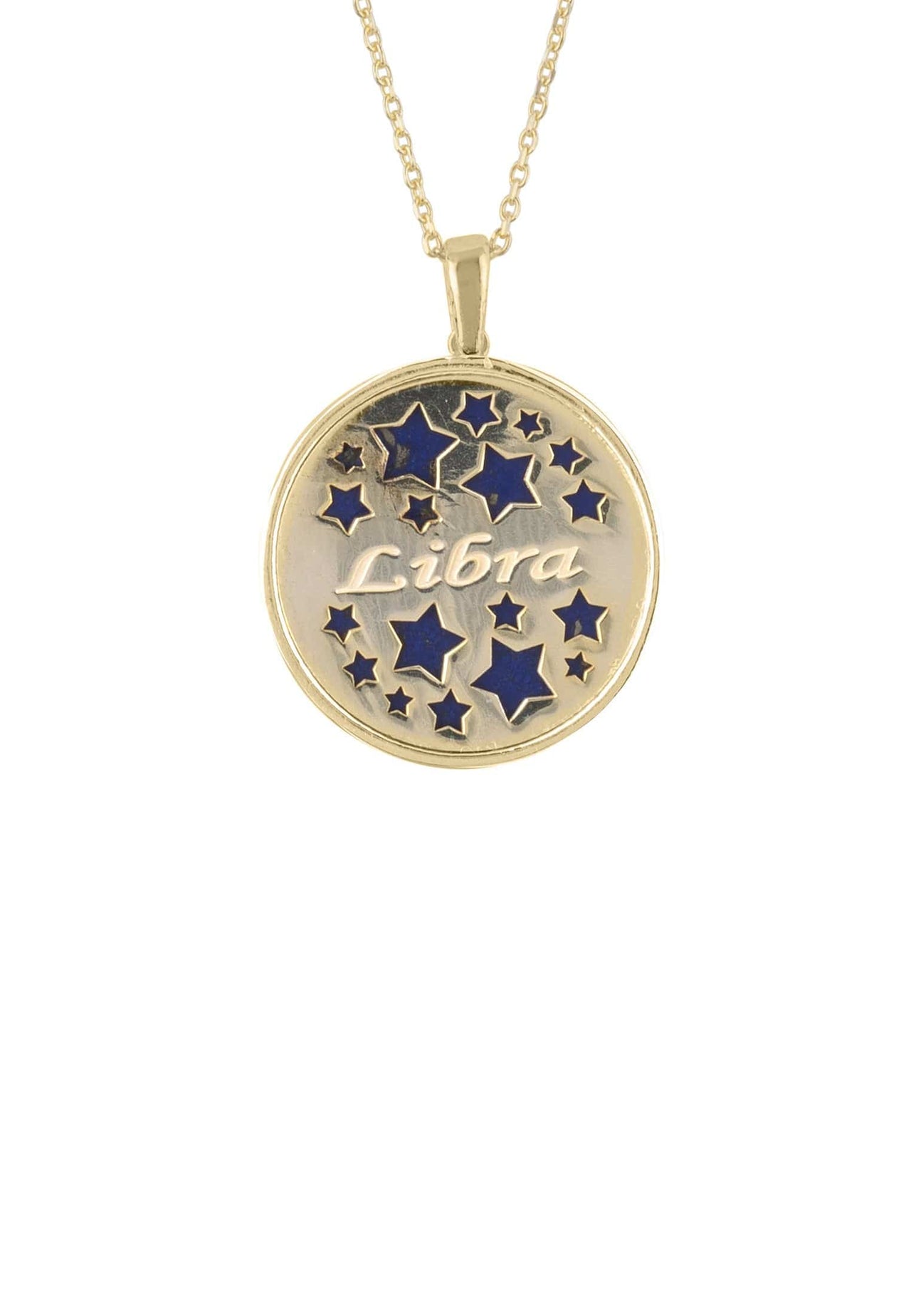 Zodiac Lapis Lazuli Gemstone Star Constellation Pendant Necklace Gold Libra -