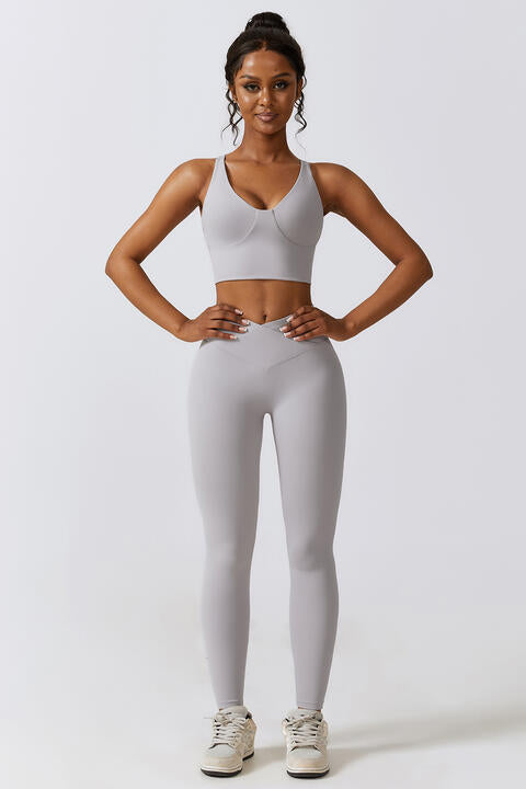 Crisscross Sports Bra and Leggings Set - 2 PCS. - T - 4 COLORS -