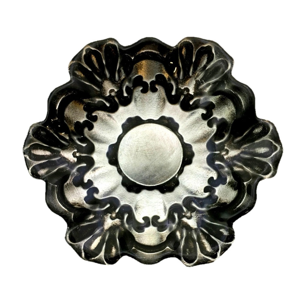 Set/4 LACE 6.5" BLACK SILVER CANAPE PLATES