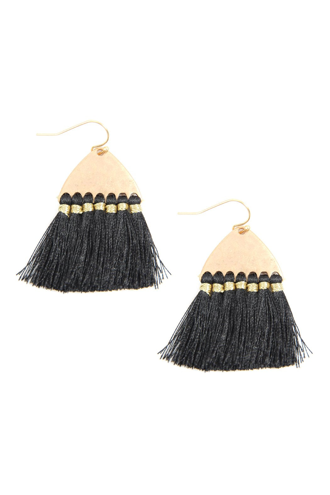 Thread Tassel Hammered Metal Hook Earrings - 11 COLORS -