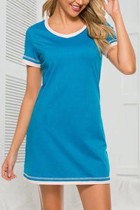 Thumbnail for Contrast Trim Short Sleeve Lounge Dress - T - 11 COLORS -