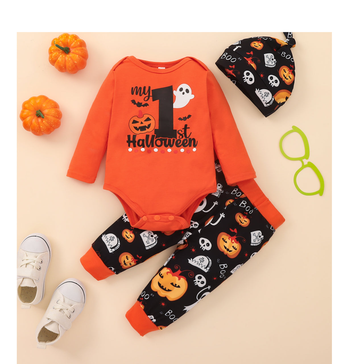 MY FIRST HALLOWEEN Graphic Bodysuit and Printed Long Pants Set - 3 PCS. - T - 1 COLOR -