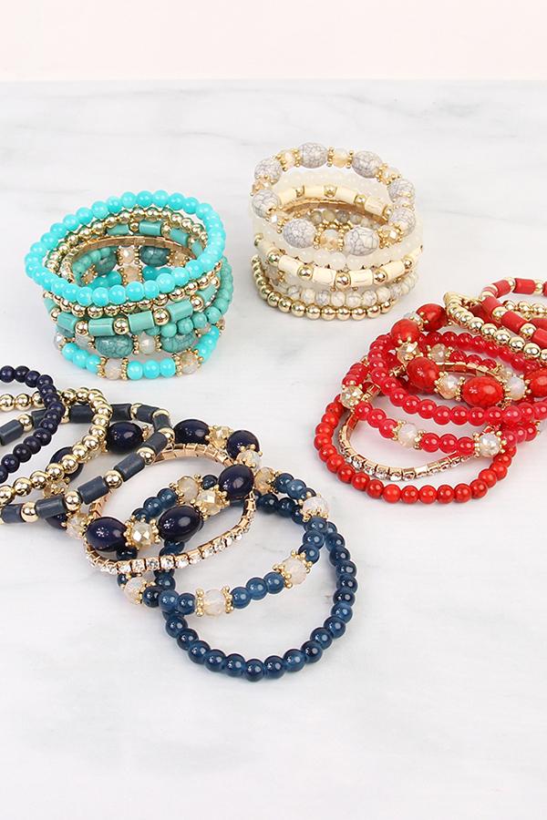 Riah Fashion -  - Multibead Stackable Bracelet - 7 COLORS -