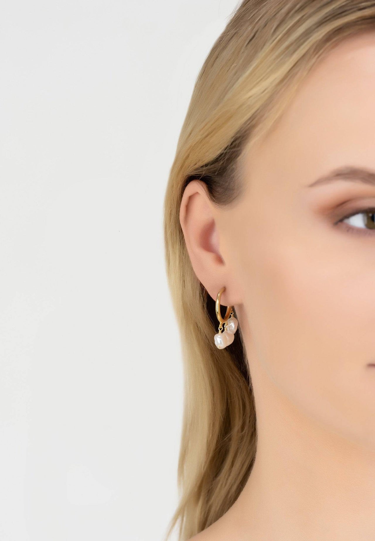 LATELITA - Pearl Cluster Drop Hoop Earrings Gold -