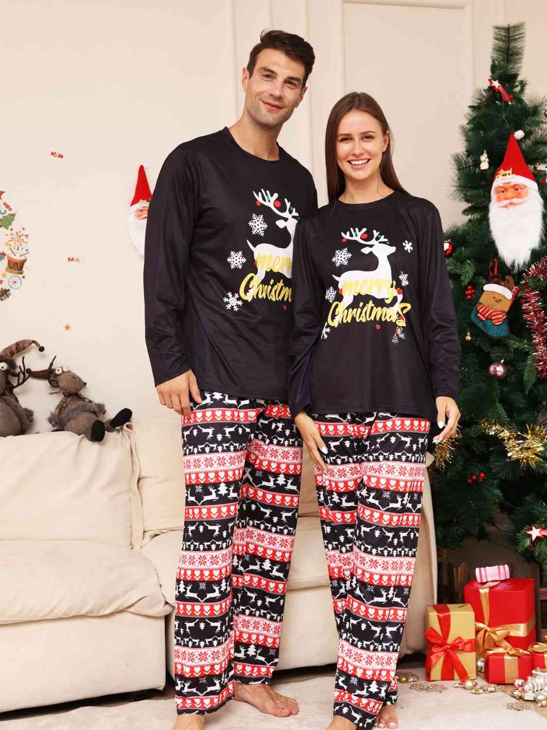 MEN Full Size MERRY CHRISTMAS Graphic Top and Pants Set - T -