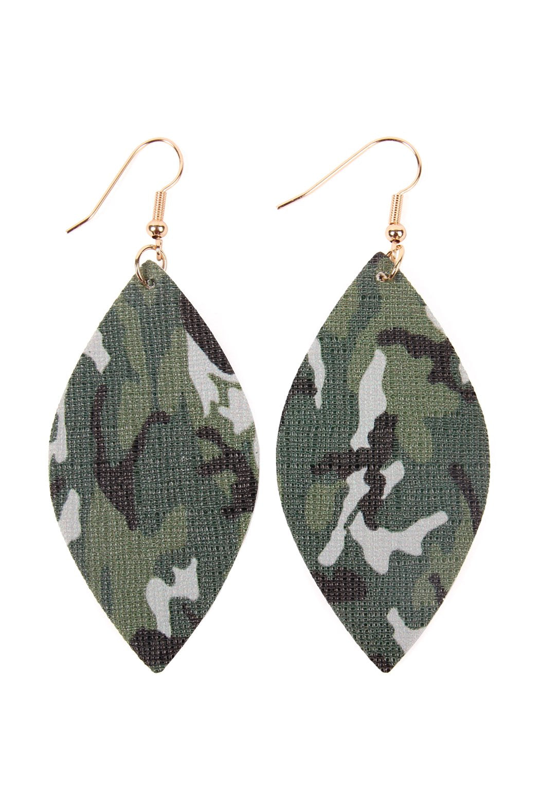 Riah Fashion - Camouflage Marquise Leather Earrings - 1 CAMO COLOR