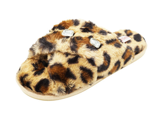 SAND BY SAYA N.Y. - Leopard Fur Slippers - Ultra Fluffy Ladies Room Shoes - 1 COLOR -