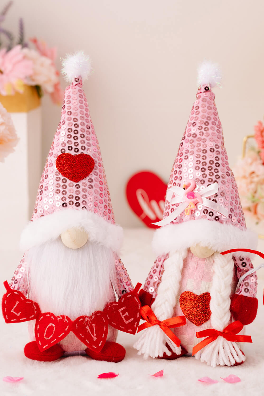 Special Occasion / Mother's Day Sequined Heart Pointed Hat Gnomes - 11" - 2 TYPES - [5-10 DAY DELIVERY] - T -