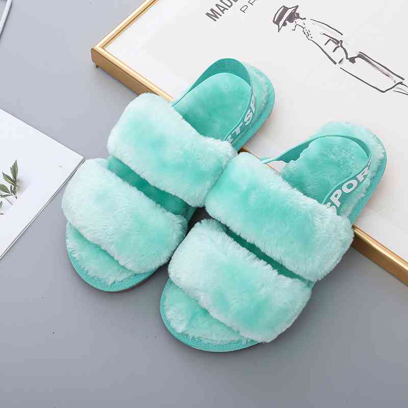 Faux Fur Open Toe Slippers - T - 10 COLORS/PATTERNS -