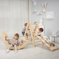 Thumbnail for 4in1 Montessori Climbing Set: Triangle Ladder + Climbing Arch + Slide Board + Cushion Beige