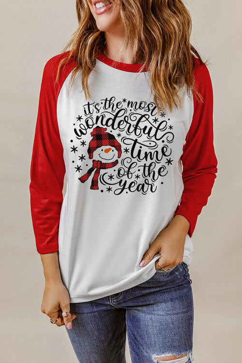 Graphic Round Neck Long Sleeve T-Shirt - T - 1 COLOR -