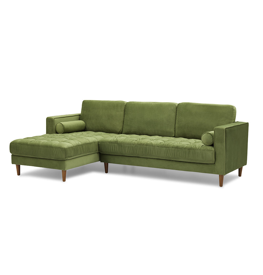 GFURN - Bente Tufted Velvet Sectional Sofa - Green - LEFT OR RIGHT -